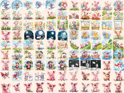 Pigs Watercolor Clipart baby pig clipart - Wonders Artist