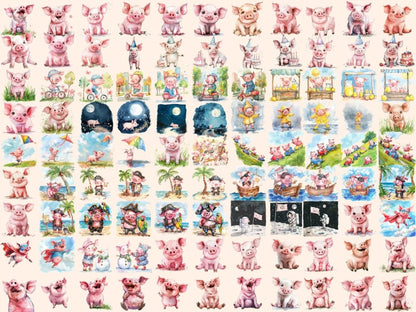 Pigs Watercolor Clipart baby pig clipart - Wonders Artist