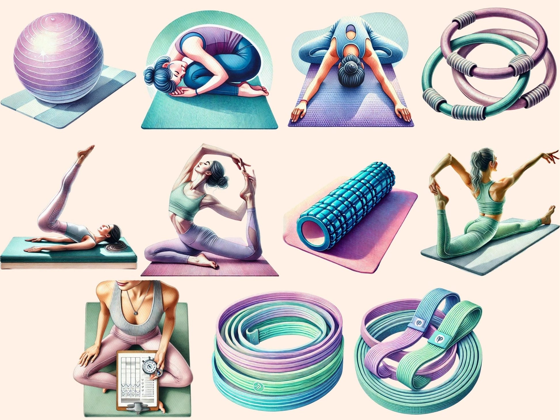 Pilates Clipart - High - Quality Instant Digital Download for Creative Projects