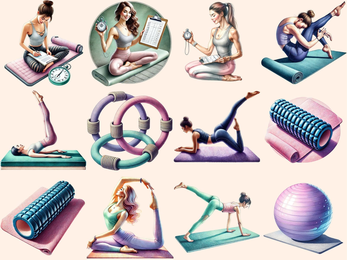 Pilates Clipart - High - Quality Instant Digital Download for Creative Projects