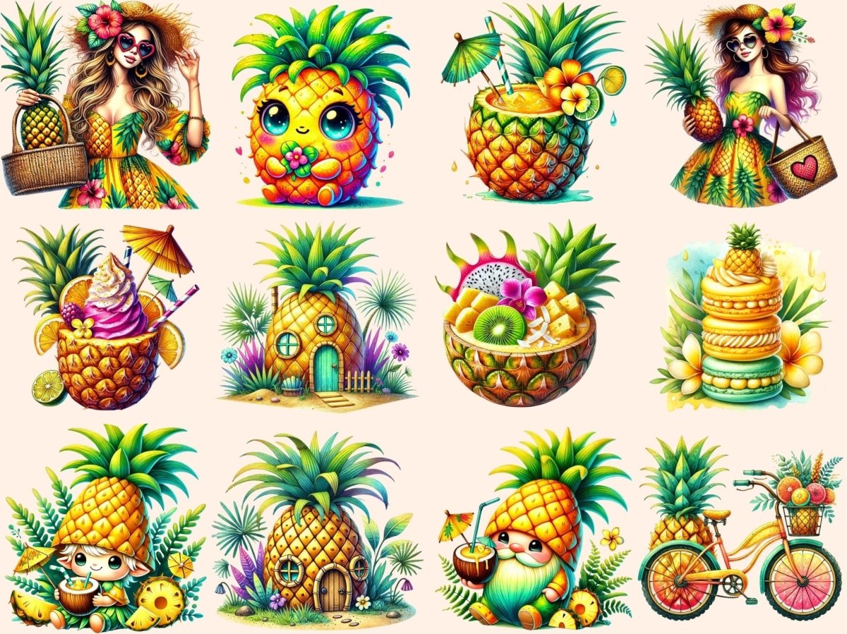 Pineapples Clipart beach fruit png cute pineapple png exotic fruit png - WondersArtist
