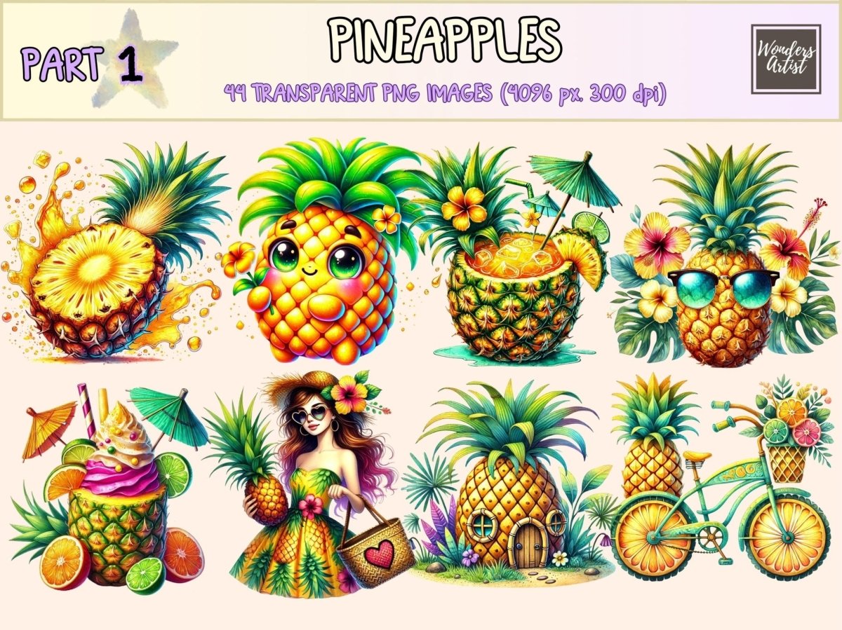 Pineapples Clipart beach fruit png cute pineapple png exotic fruit png - WondersArtist