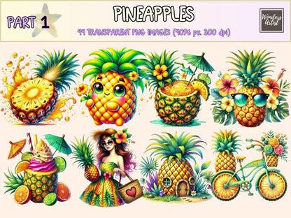 Pineapples Clipart beach fruit png cute pineapple png exotic fruit png - WondersArtist