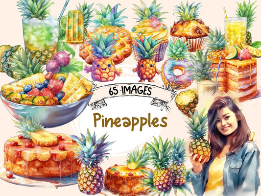 Pineapples Watercolor Clipart - High - Quality Instant Digital Download for Creative Projects