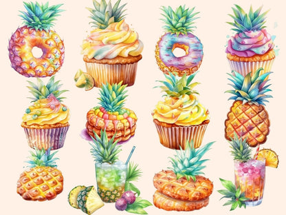 Pineapples Watercolor Clipart desserts clipart - Wonders Artist