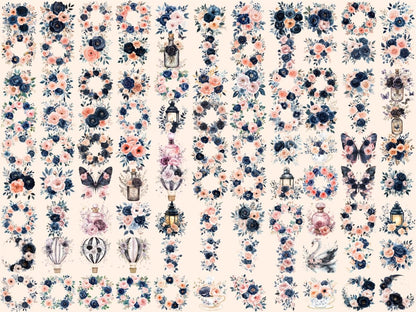 Pink & Black Florals Watercolor Clipart black floral png - Wonders Artist