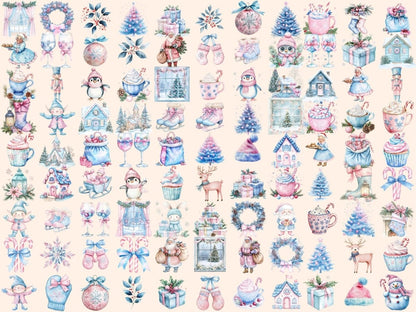 Pink & Blue Christmas Watercolor Clipart Blue Christmas Art - Wonders Artist