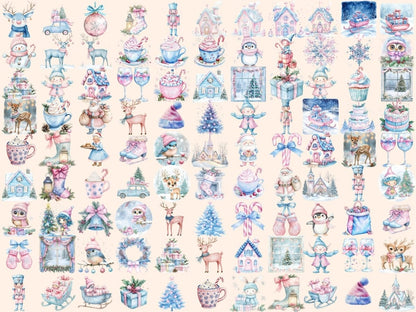Pink & Blue Christmas Watercolor Clipart Blue Christmas Art - Wonders Artist