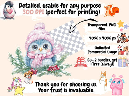 Pink & Blue Christmas Watercolor Clipart Blue Christmas Art - Wonders Artist