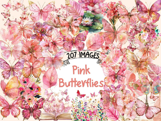 Pink Butterflies Watercolor Clipart - High - Quality Instant Digital Download for Creative Projects