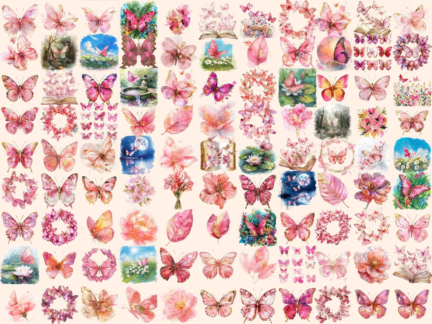 Pink Butterflies Watercolor Clipart - High - Quality Instant Digital Download for Creative Projects