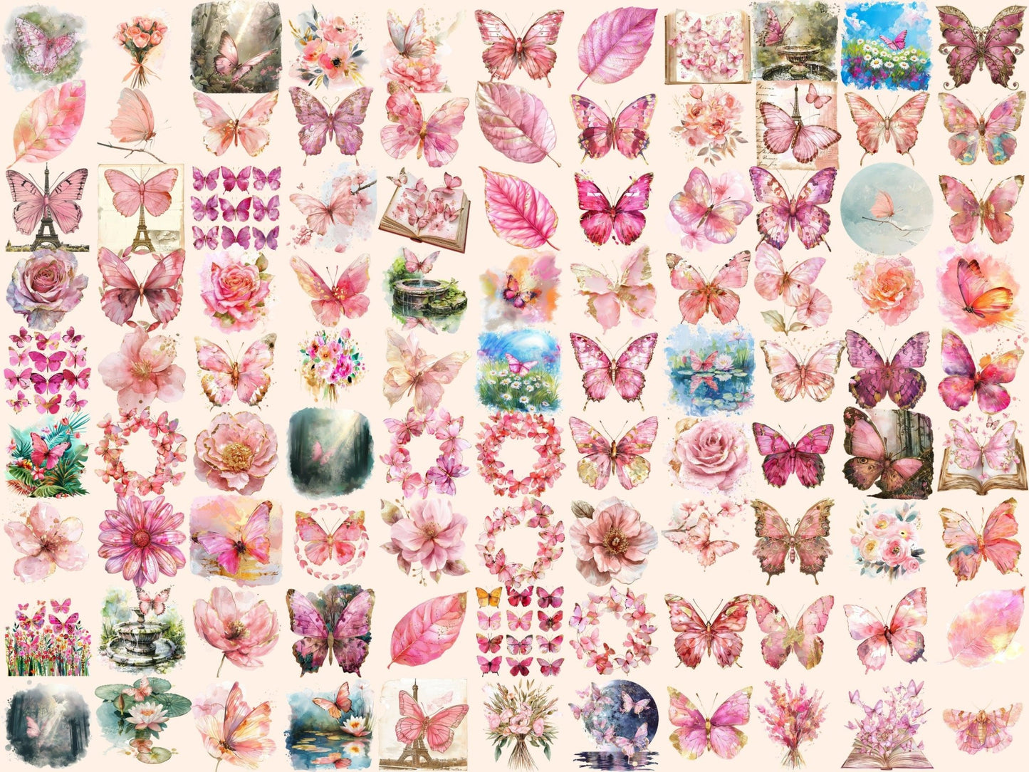 Pink Butterflies Watercolor Clipart - High - Quality Instant Digital Download for Creative Projects