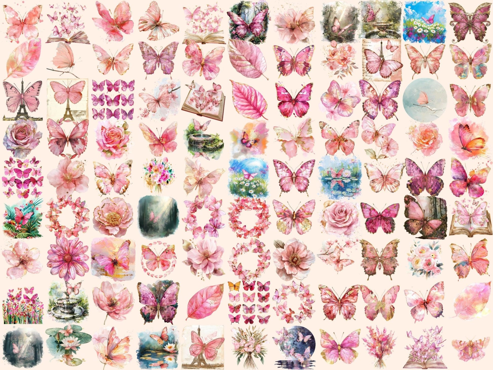 Pink Butterflies Watercolor Clipart - High - Quality Instant Digital Download for Creative Projects