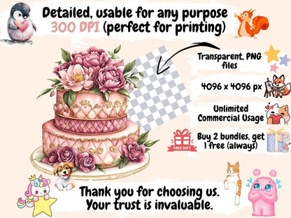 Pink Cakes Watercolor Clipart Birthday Cake PNG - Wonders Artist