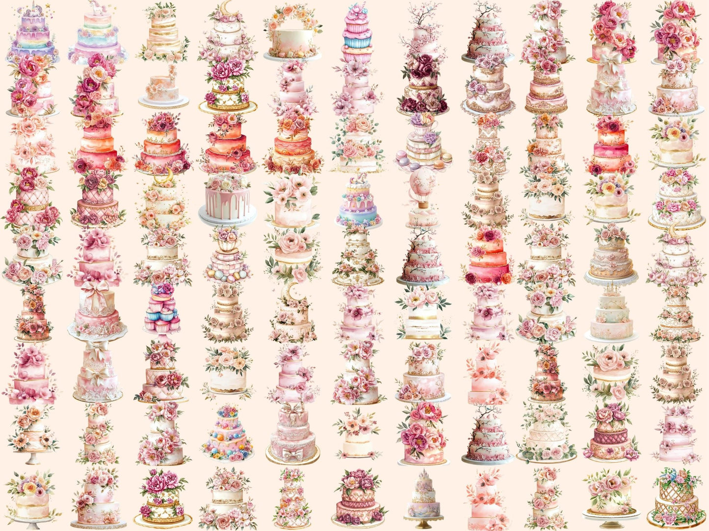 Pink Cakes Watercolor Clipart Bundle - High - Quality Instant Digital Download for Creative Projects