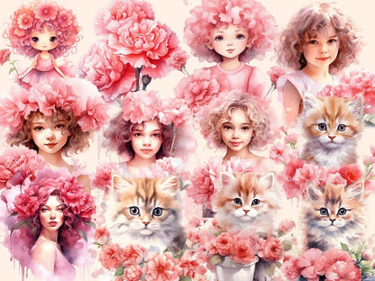 Pink Carnations Watercolor Clipart carnation bouquet - Wonders Artist