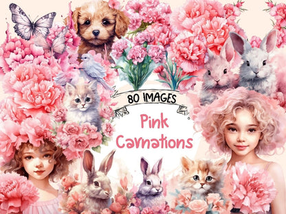 Pink Carnations Watercolor Clipart carnation bouquet - Wonders Artist
