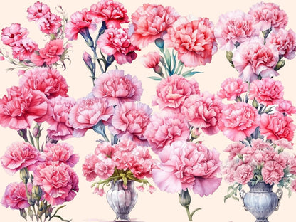 Pink Carnations Watercolor Clipart carnation bouquet - Wonders Artist