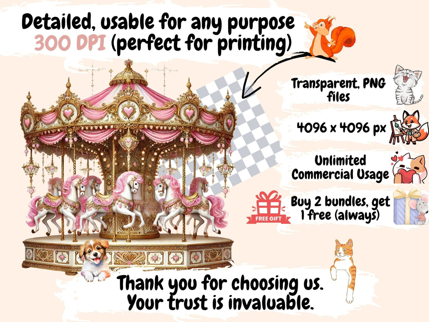 Pink Carousels Clipart - High - Quality Instant Digital Download for Creative Projects