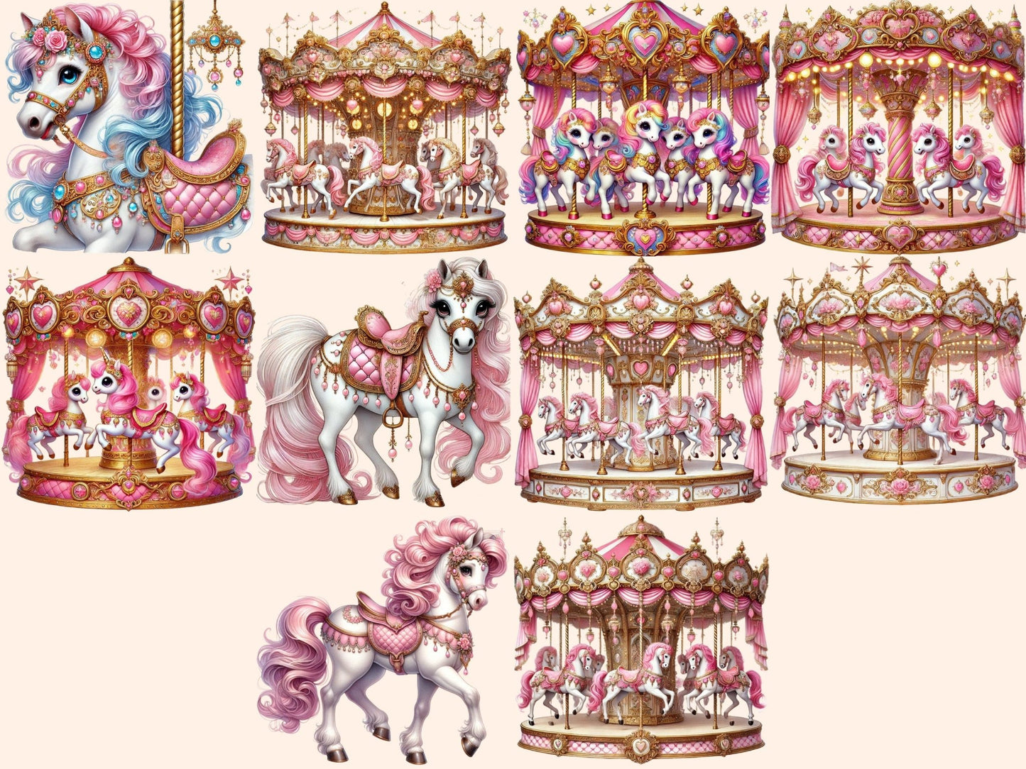 Pink Carousels Clipart - High - Quality Instant Digital Download for Creative Projects