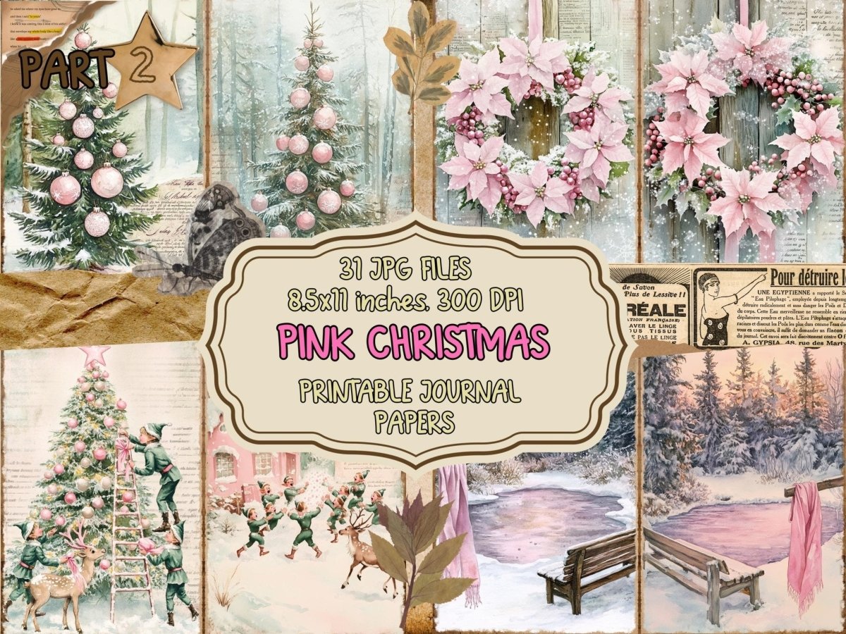 Pink Christmas Journal Pages (P2) Christmas Ephemera - Wonders Artist