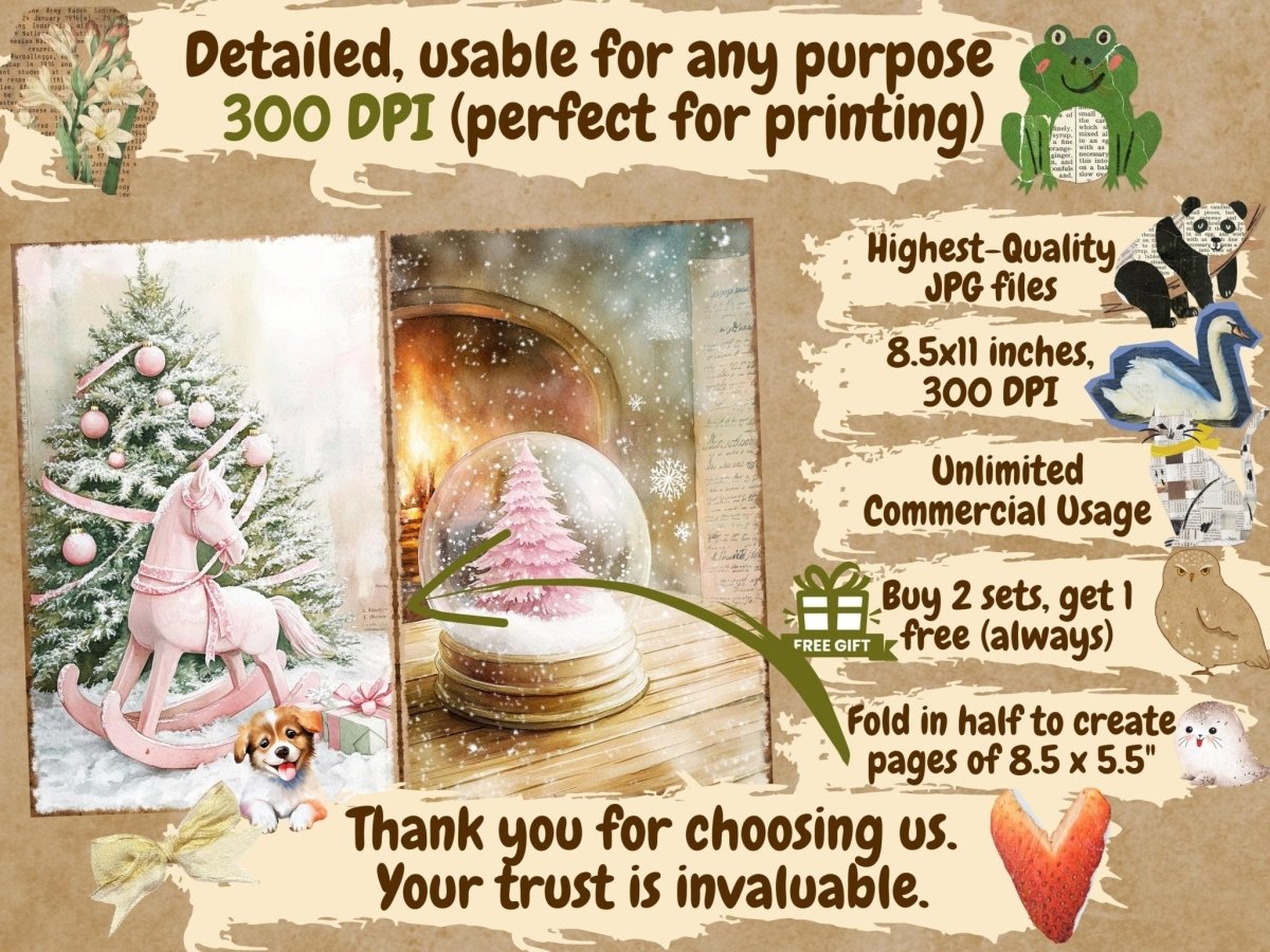 Pink Christmas Journal Pages (P2) Christmas Ephemera - Wonders Artist