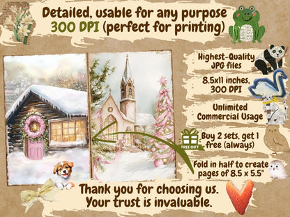 Pink Christmas Journal Pages (P5) Christmas Ephemera - Wonders Artist