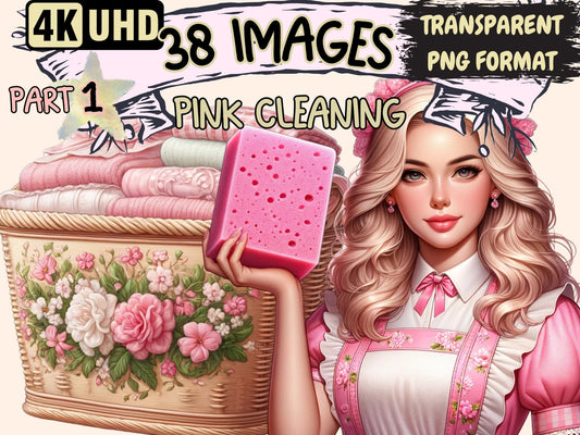 Pink Cleaning Clipart - High - Quality Instant Digital Download for Creative Projects