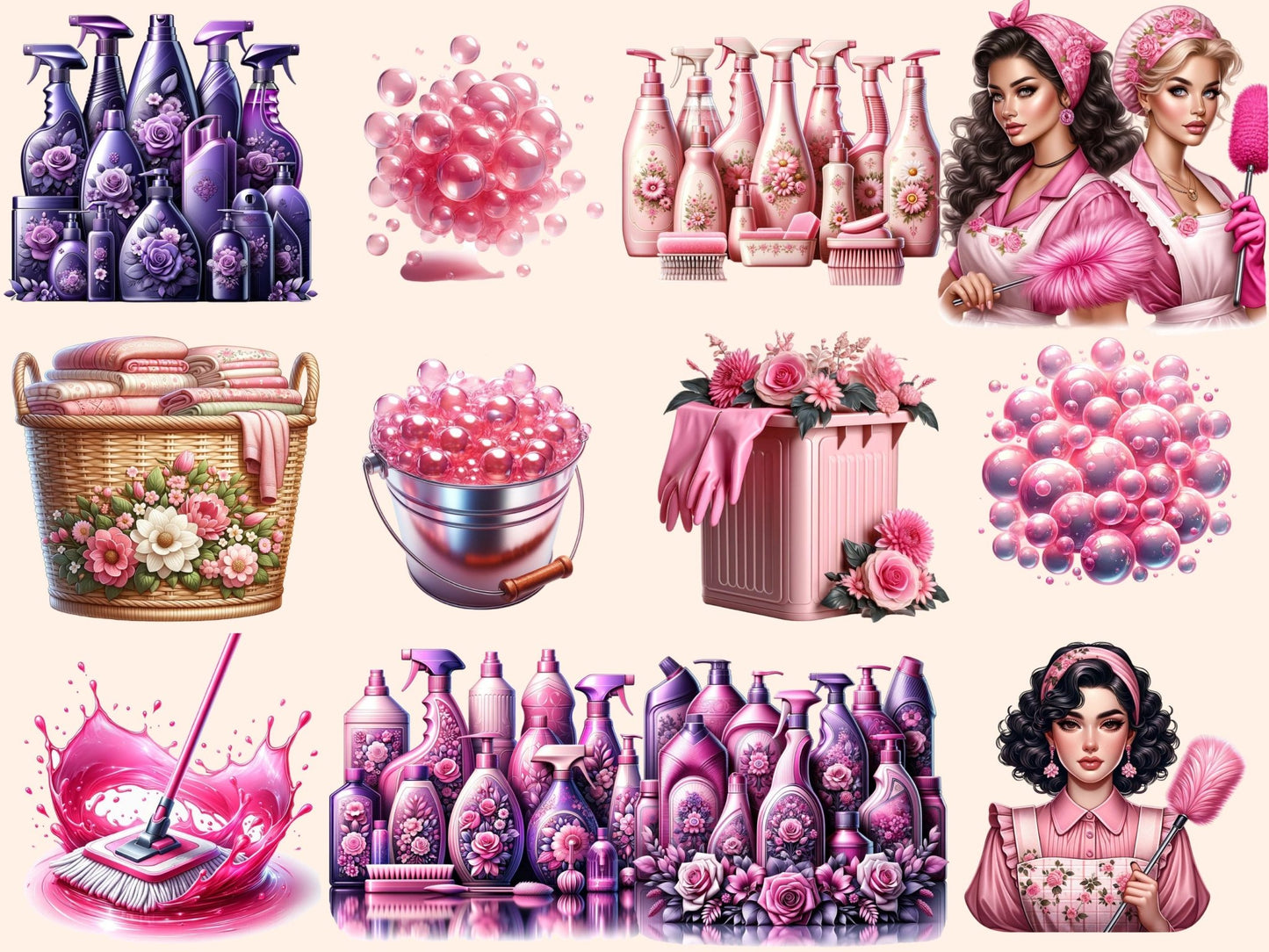 Pink Cleaning Clipart - High - Quality Instant Digital Download for Creative Projects