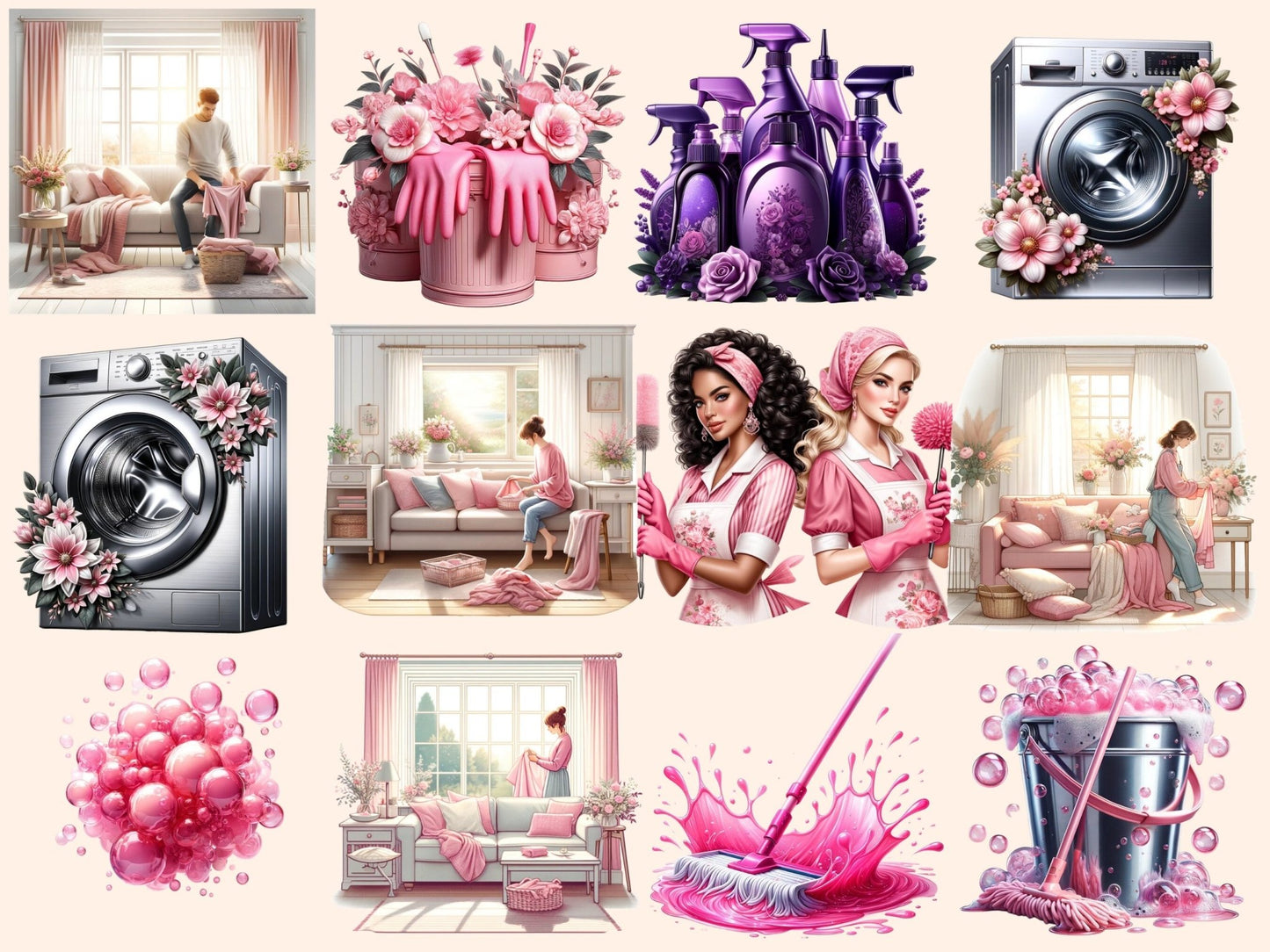 Pink Cleaning Clipart - High - Quality Instant Digital Download for Creative Projects