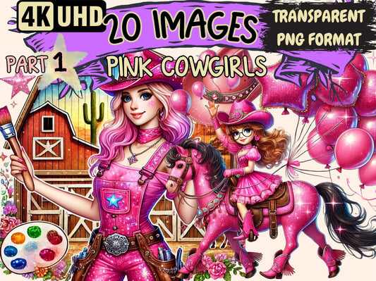 Pink Cowgirls Clipart - High - Quality Instant Digital Download for Creative Projects