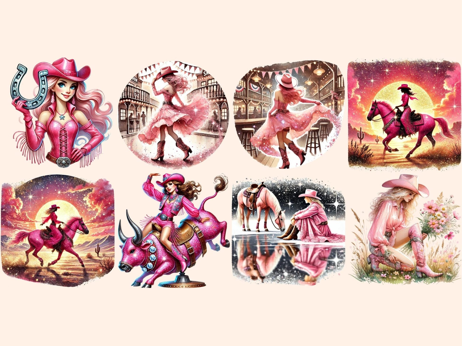 Pink Cowgirls (P2) Clipart - High - Quality Instant Digital Download for Creative Projects