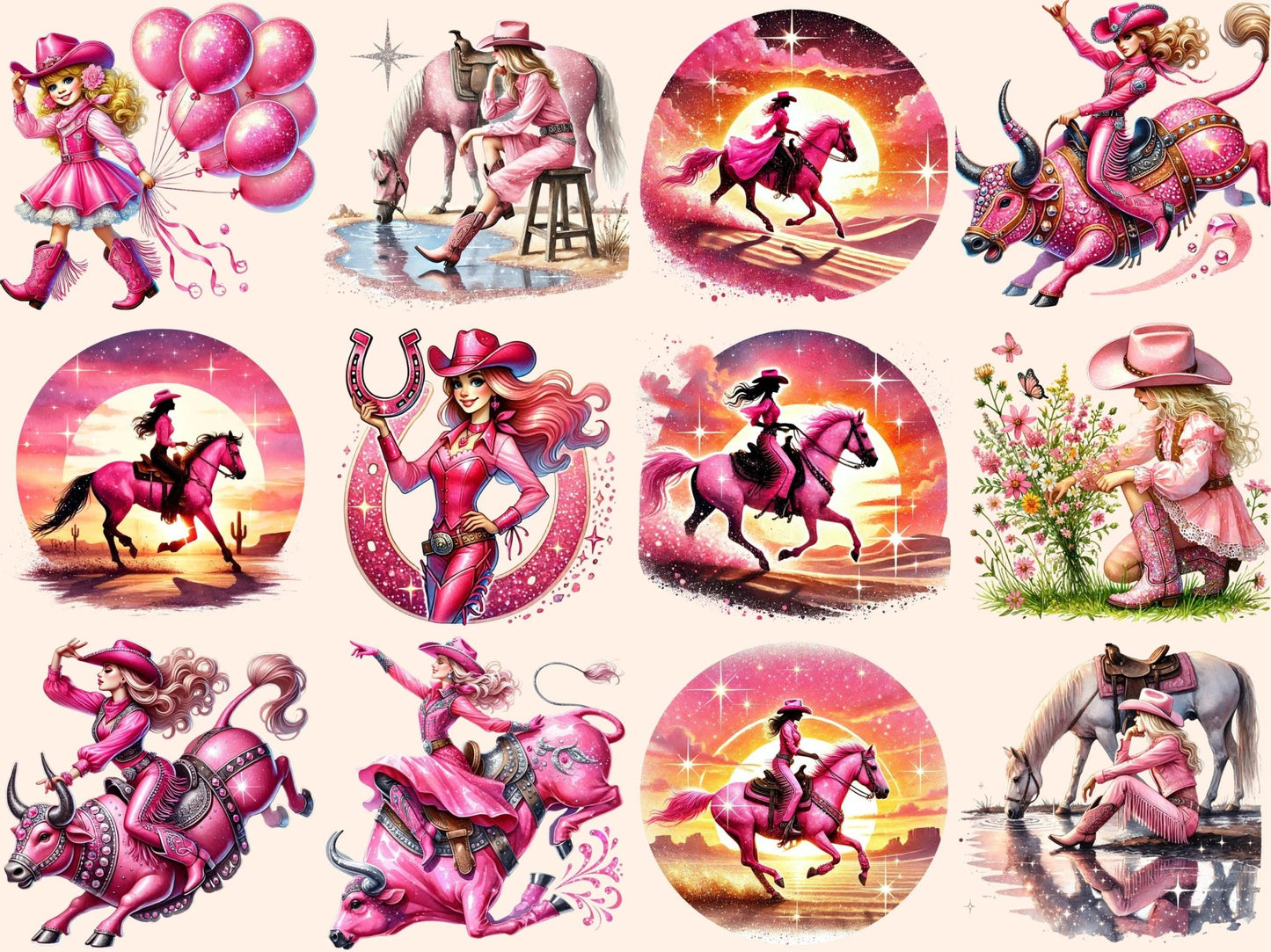 Pink Cowgirls (P2) Clipart - High - Quality Instant Digital Download for Creative Projects