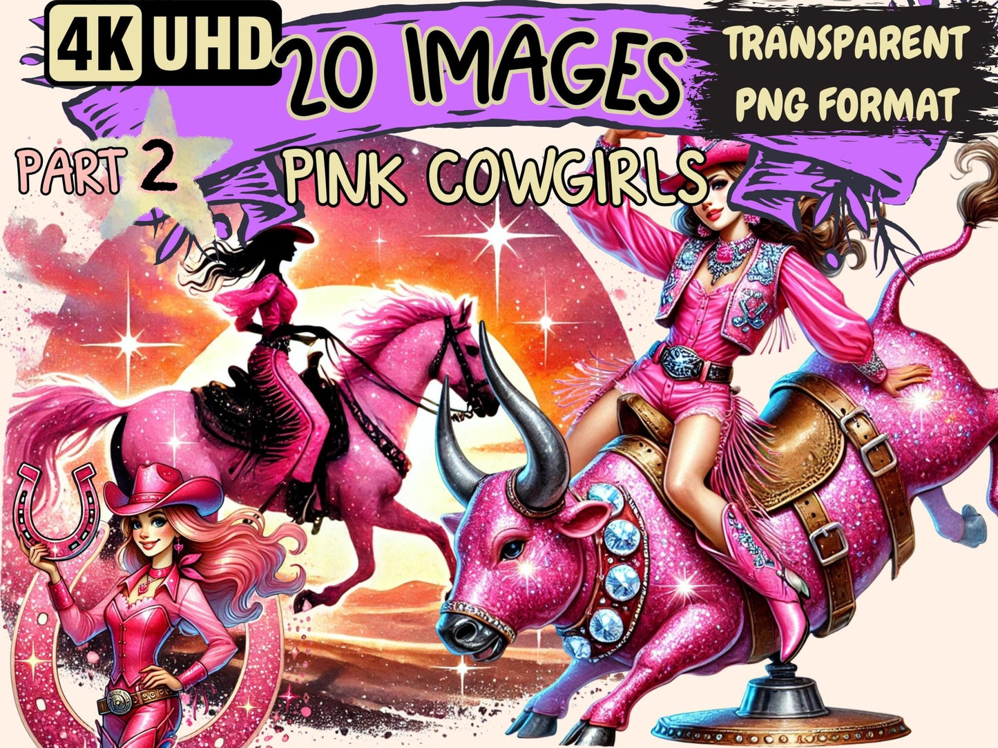 Pink Cowgirls (P2) Clipart - High - Quality Instant Digital Download for Creative Projects