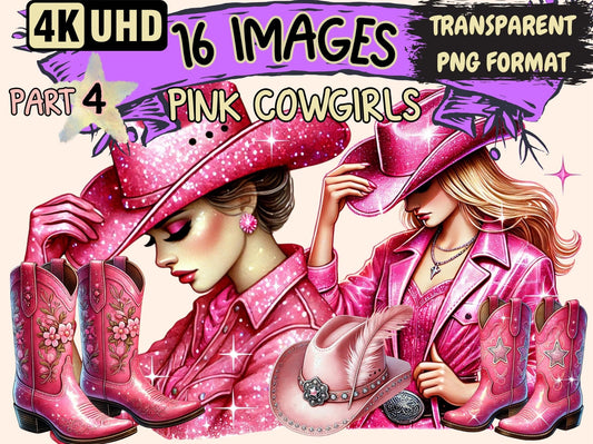 Pink Cowgirls (P4) Clipart - High - Quality Instant Digital Download for Creative Projects