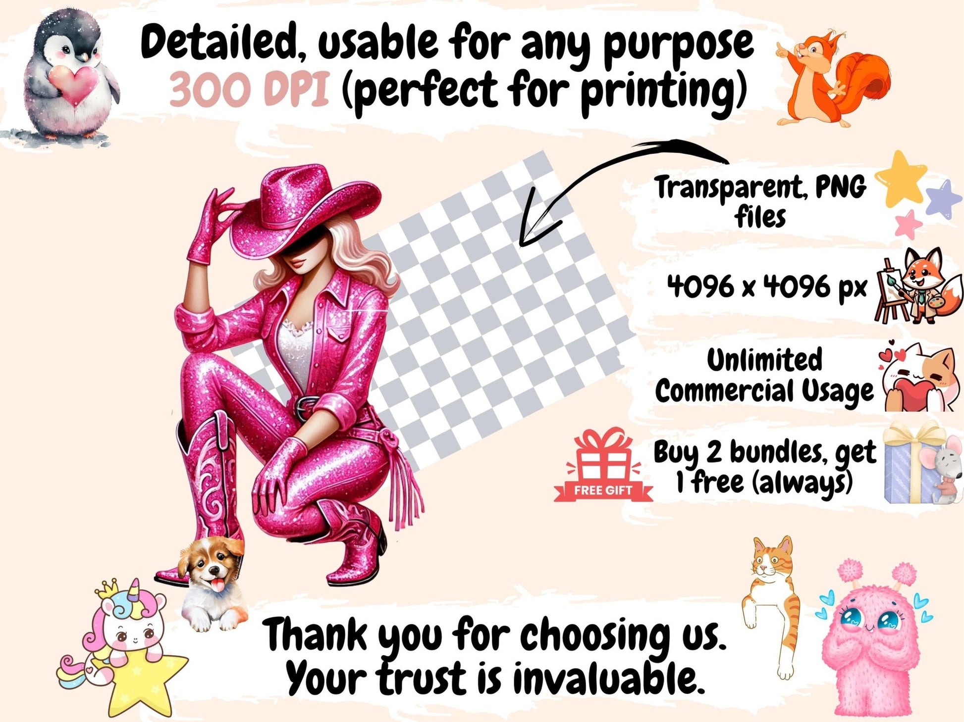 Pink Cowgirls (P4) Clipart - High - Quality Instant Digital Download for Creative Projects