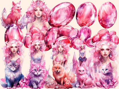 Pink Crystals Watercolor Clipart crystal clipart - Wonders Artist