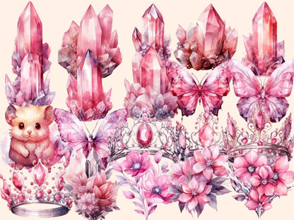 Pink Crystals Watercolor Clipart crystal clipart - Wonders Artist