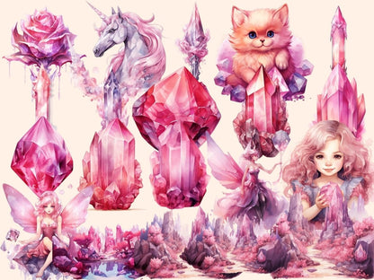 Pink Crystals Watercolor Clipart crystal clipart - Wonders Artist
