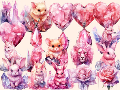Pink Crystals Watercolor Clipart crystal clipart - Wonders Artist