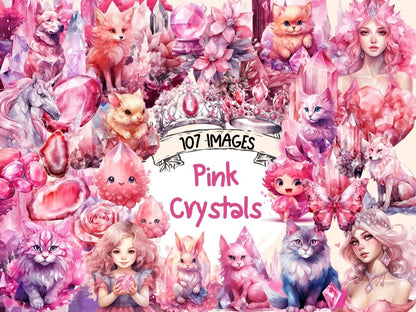 Pink Crystals Watercolor Clipart crystal clipart - Wonders Artist