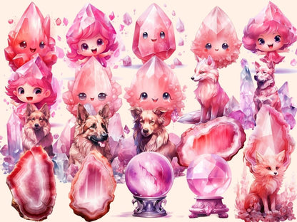 Pink Crystals Watercolor Clipart crystal clipart - Wonders Artist