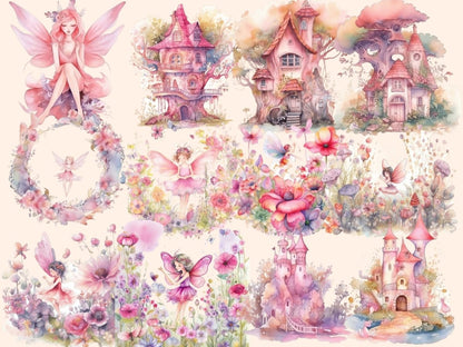 Pink Fairies Watercolor Clipart enchanted forest - Wonders Artist