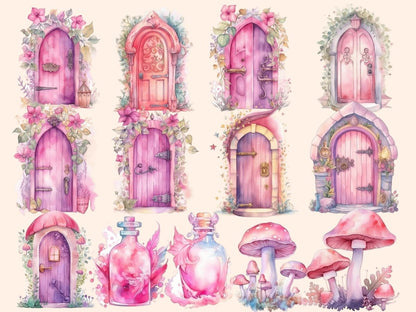 Pink Fairies Watercolor Clipart enchanted forest - Wonders Artist