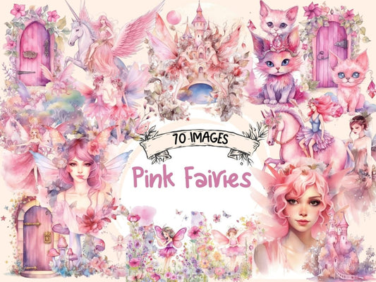 Pink Fairies Watercolor Clipart enchanted forest - Wonders Artist