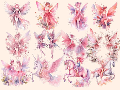 Pink Fairies Watercolor Clipart enchanted forest - Wonders Artist