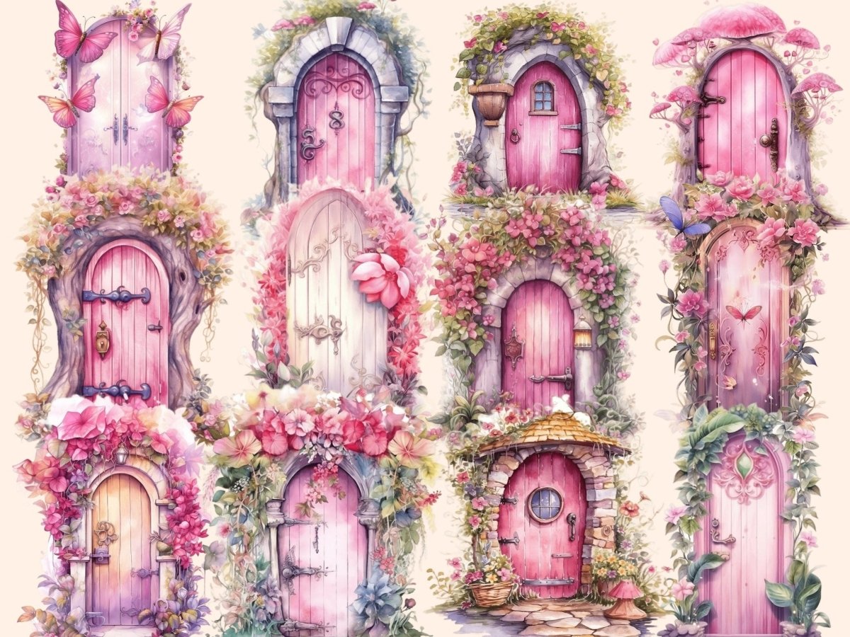 Pink Fairy Doors Watercolor Clipart fairy doors clipart - Wonders Artist