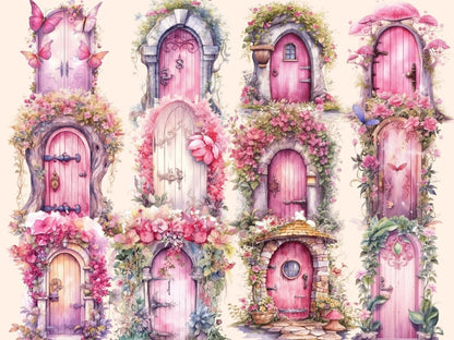 Pink Fairy Doors Watercolor Clipart fairy doors clipart - Wonders Artist