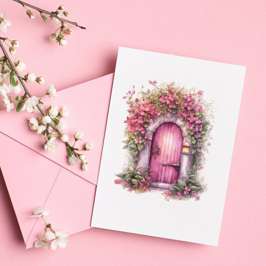 Pink Fairy Doors Watercolor Clipart fairy doors clipart - Wonders Artist