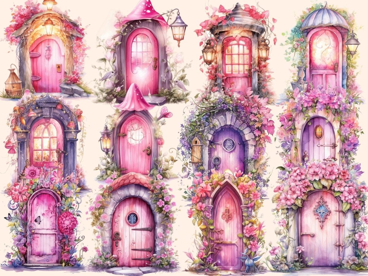 Pink Fairy Doors Watercolor Clipart fairy doors clipart - Wonders Artist